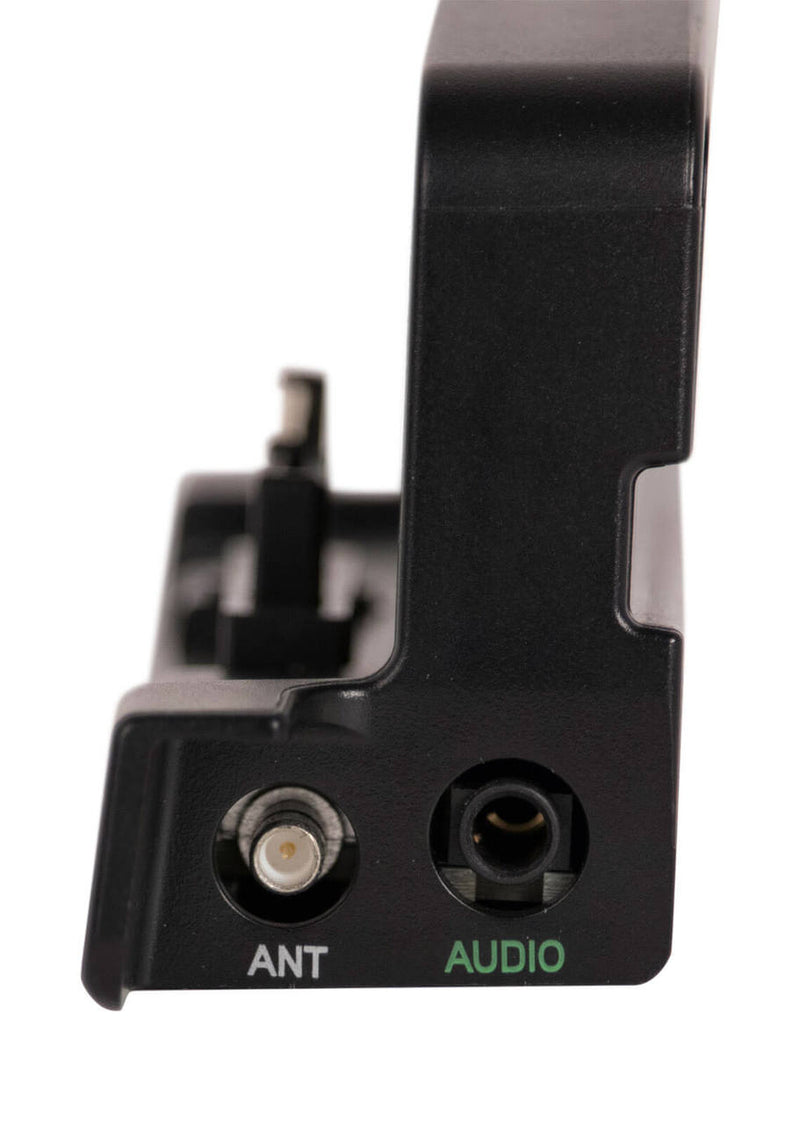 side of dock showing antenna port and audio port