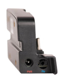 side of dock showing power port and FM port